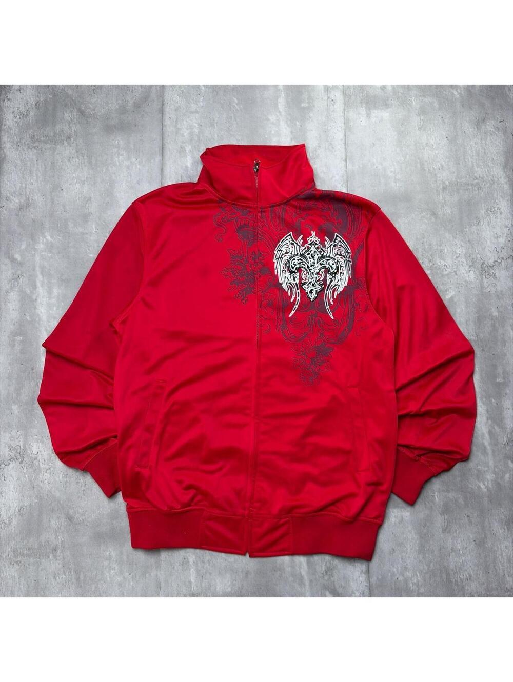 Y2K Fame Grunge Gothic Angel Wings Embellished Track Jacket